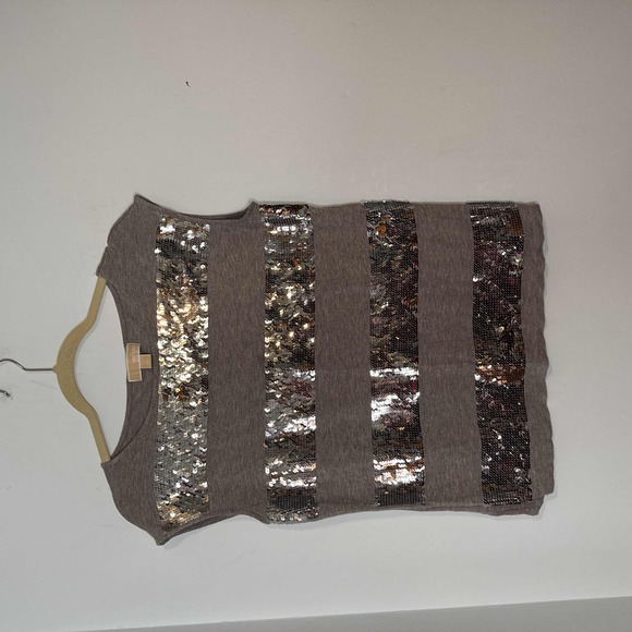 MICHAEL Michael Kors Tops - Michael Michael Kors Gray Rayon Sleeveless Shirt with Silver Sequin Stripes Lg